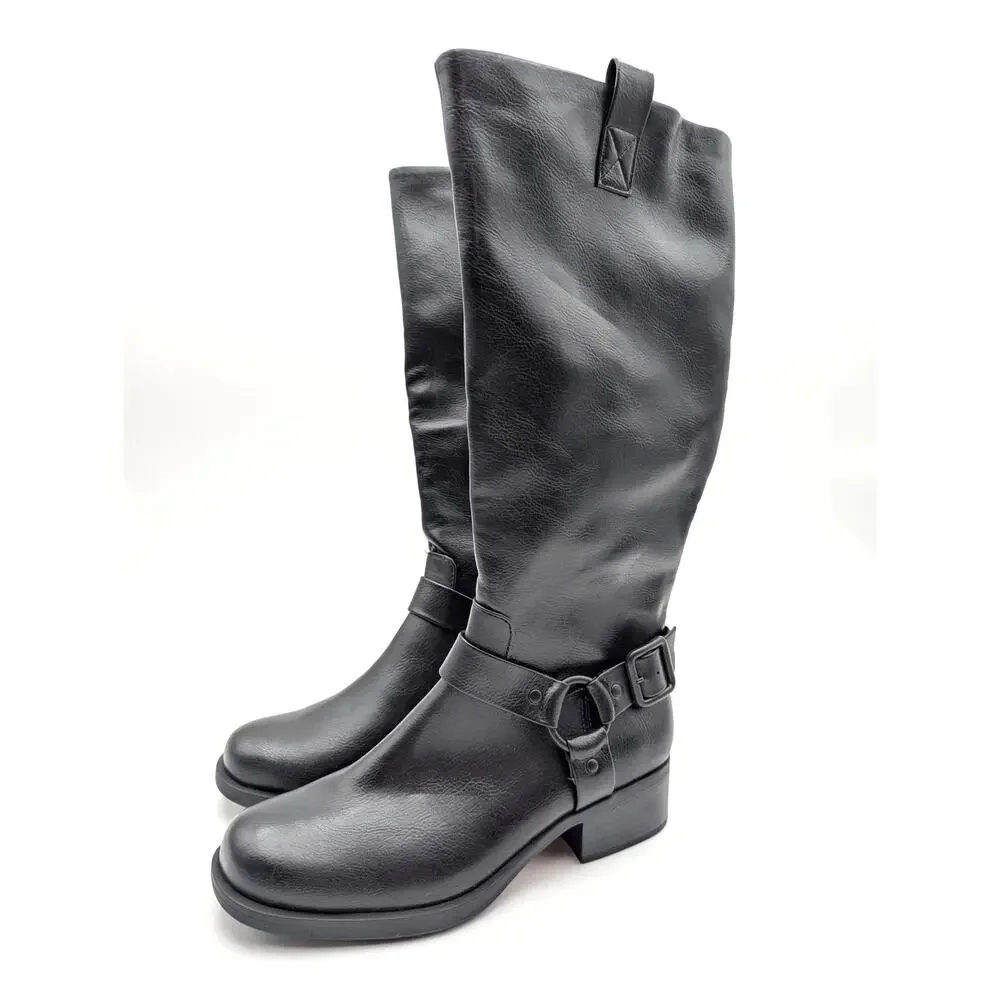 B.O.C Raena Knee High Harness Boots Side Zip Women's Black Size US8M EU38.5